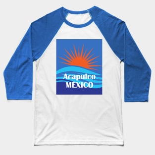 Acapulco Mexico - Waves and Sunset Baseball T-Shirt